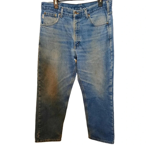 Carhartt Flannel Lined Workwear Jeans Size 34 x 30 Medium Wash Blue Denim Warm - Picture 1 of 6